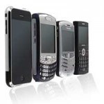 a selection of several popular smart phones arrayed in standard marketing style